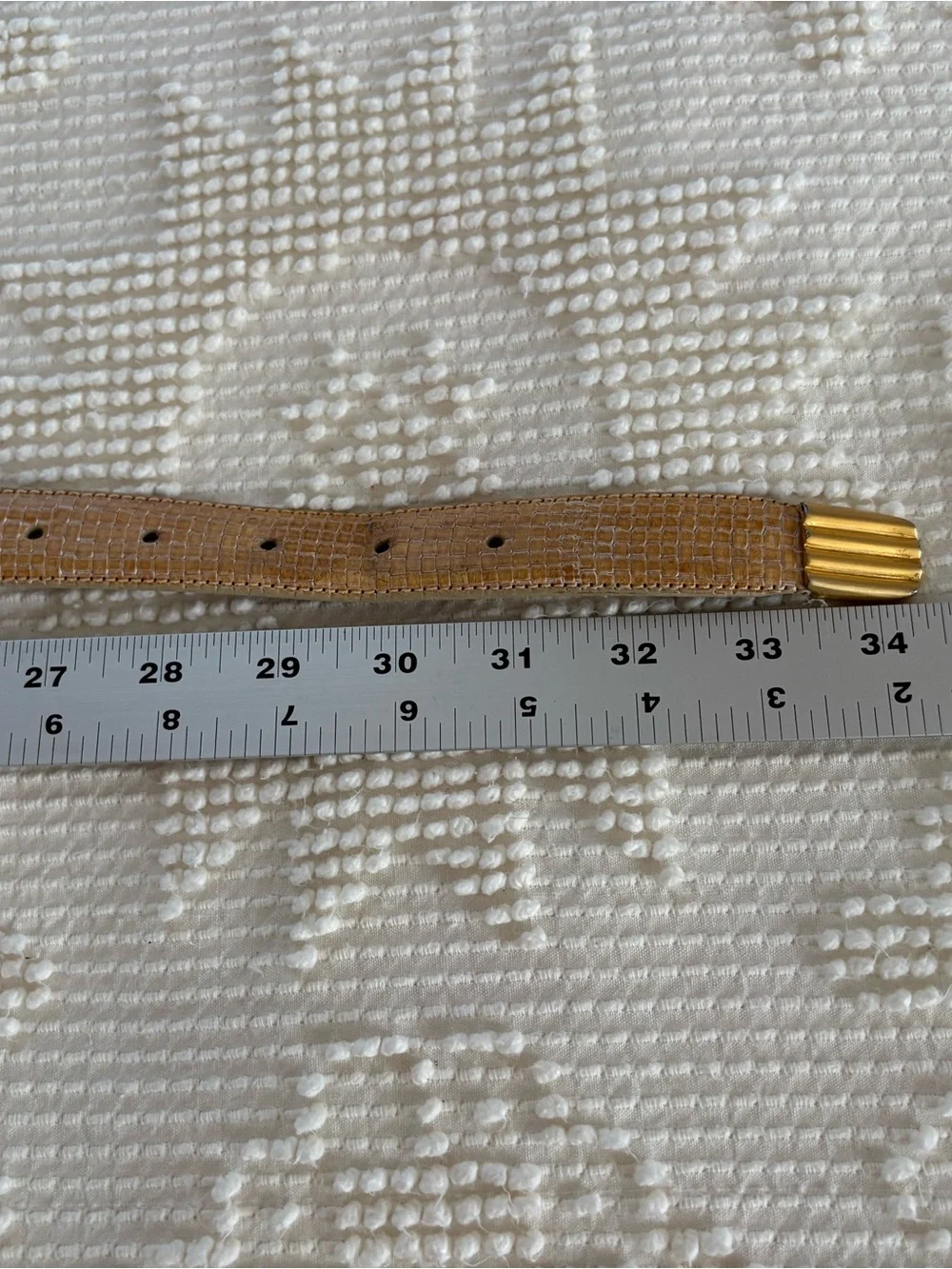 Carlisle Tan Lizard-Embossed Leather Belt with Gold Buckle size Small